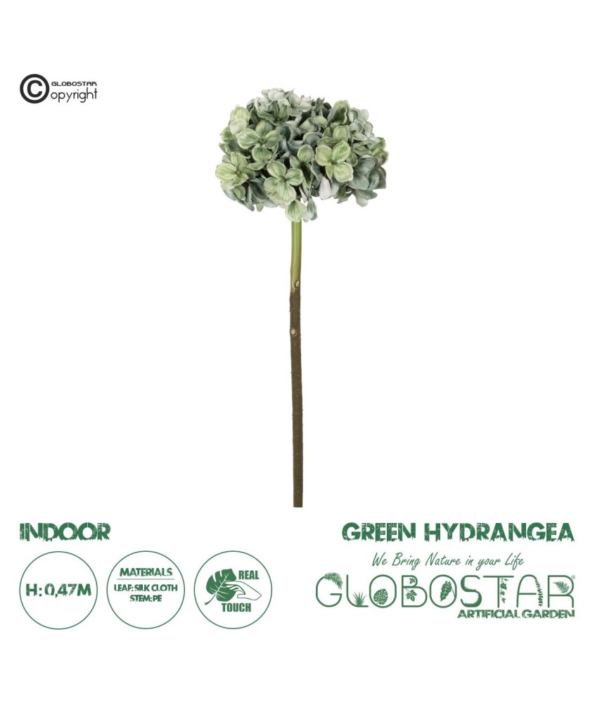 GloboStar® Artificial Garden GREEN HYDRANGEA BRANCH 21316 Τεχνητό Διακοσμητικό Κλαδί Πράσινη Ορτανσία Y47cm
